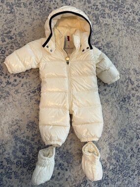 Moncler Cream Infant Puffer Bunting with Hood